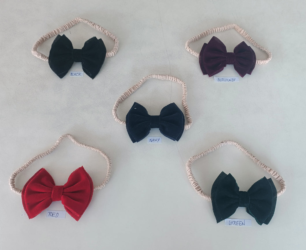 Micro Velvet Solid Color Small Bow Head Band Set 4Pcs