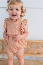 Blush Solid Color Sleeve & Neck Ruffle Pom-Pom Lace Baby Romper