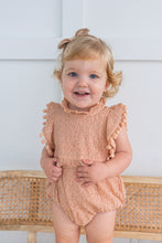 Blush Solid Color Sleeve & Neck Ruffle Pom-Pom Lace Baby Romper