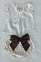 White Top & Ivory Diaper Cover With Attached Bow - 6pcs Set