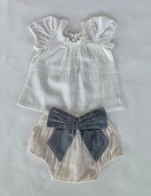 White Top & Ivory Diaper Cover With Attached Bow - 6pcs Set