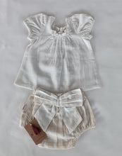 White Top & Ivory Diaper Cover With Attached Bow - 6pcs Set