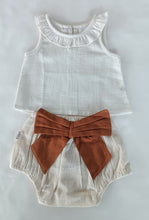 White Ruffled Top & Ivory Diaper Cover With Attached Bow - 6pcs Set