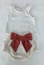 White Ruffled Top & Ivory Diaper Cover With Attached Bow - 6pcs Set