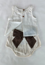 White Ruffled Top & Ivory Diaper Cover With Attached Bow - 6pcs Set