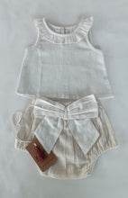 White Ruffled Top & Ivory Diaper Cover With Attached Bow - 6pcs Set