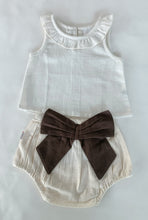 White Ruffled Top & Ivory Diaper Cover With Attached Bow - 6pcs Set