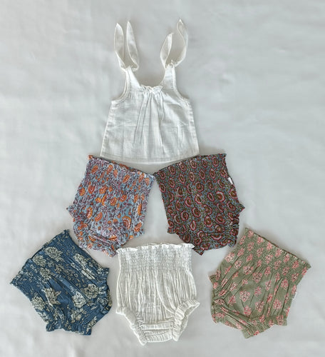 White Top & Printed High-Waisted Smocked Diaper Cover 6pcs Set