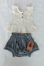 White Ruffle Top & Short-Style Corduroy Diaper Cove - 5pcs Set