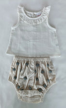 White Ruffle Neck Top & Ivory Diaper Cover With Pom-Poms - 6pcs Set