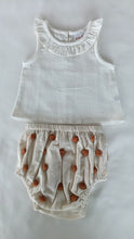 White Ruffle Neck Top & Ivory Diaper Cover With Pom-Poms - 6pcs Set