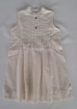 Beige Color Cotton Stripes Pin-tuck Detail Kids Sleeveless Dress