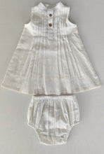 Beige Color Cotton Stripes Pin-tuck Detail Kids Sleeveless Dress