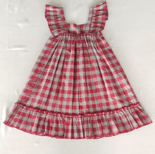 Cotton Red Checked Ruffled Sleeve Dress