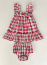 Cotton Red Checked Ruffled Sleeve Dress