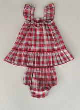 Cotton Red Checked Ruffled Sleeve Dress