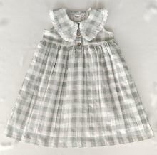 Sage Checks Dress with Delicate Lace Peter-Pan Collar