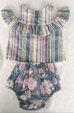 Kids' Grey Stripe Ruffle Neck Top & Matching Printed Shorts Set