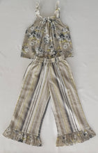 Kids Brown Floral Top & Striped Pants with Printed Ruffle Design