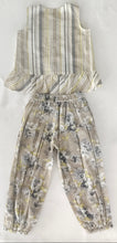 Kids 2-Piece Set: Brown Striped Ruffle Top & Floral Pants with Elastic Hem