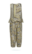 Kids 2-Piece Set: Brown Striped Ruffle Top & Floral Pants with Elastic Hem