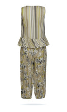 Kids 2-Piece Set: Brown Striped Ruffle Top & Floral Pants with Elastic Hem