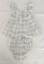 Stylish Cap Sleeve Dress in Blue Checks with Gaiders and Shell Button Details.