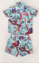 Ensemble chemise et short à imprimé oiseau turquoise unisexe pour enfant