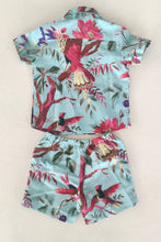 Ensemble chemise et short à imprimé oiseau turquoise unisexe pour enfant