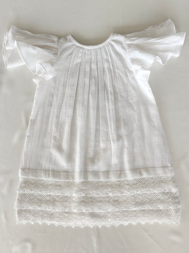 White Textured Checks Dress with Cap Sleeves & Lace Details