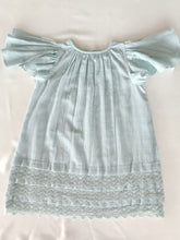 Mint Blue Textured Checks Dress with Cap Sleeves & Lace Details