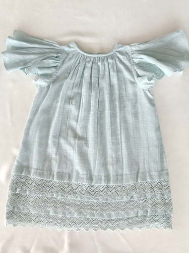 Mint Blue Textured Checks Dress with Cap Sleeves & Lace Details
