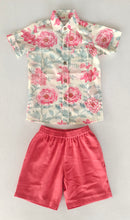 Chemise en coton à fleurs rouge unisexe pour enfants avec short rouge uni assorti