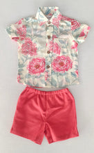 Chemise en coton à fleurs rouge unisexe pour enfants avec short rouge uni assorti