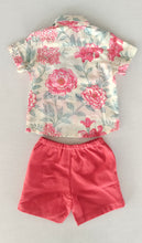 Unisex Kids' Red Floral Cotton Shirt with Matching Solid Red Shorts