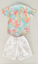 Unisex Kids' Turquoise Printed Cotton Shirt with Matching White Shorts