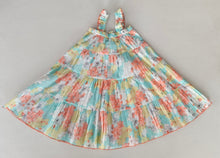 Turquoise Floral Printed Multi-Tiered Ruffle Dress