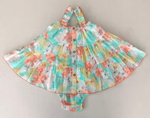 Turquoise Floral Printed Multi-Tiered Ruffle Dress