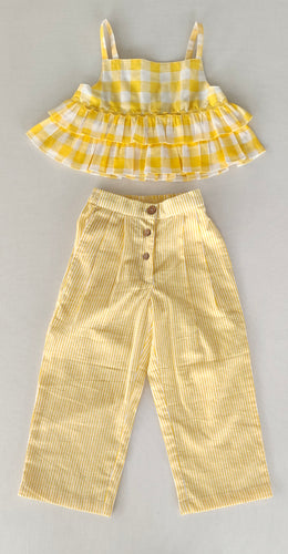 Adorable 2-Piece Yellow Checks Top & Striped Pants Set for Kids & Infants