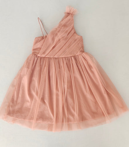 Elegant Dusty Pink One-Shoulder Nylon Tulle Dress with Cotton Lining for Kids & Infants