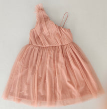 Elegante abito monospalla in tulle di nylon rosa antico con fodera in cotone per bambini e neonati