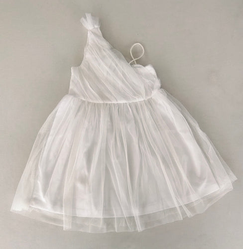 Elegant White One-Shoulder Nylon Tulle Dress with Cotton Lining for Kids & Infants