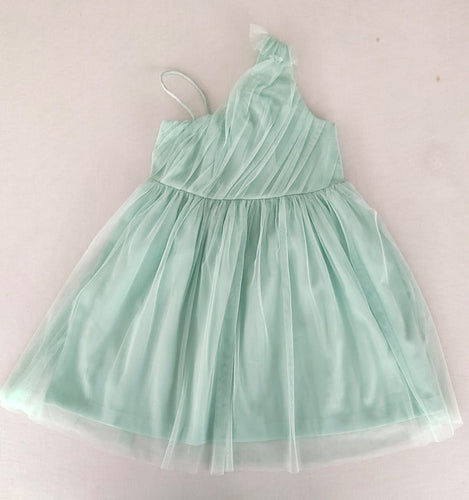 Elegant Mint Green One-Shoulder Nylon Tulle Dress with Cotton Lining for Kids & Infants