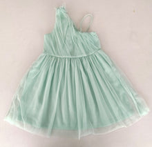 Elegant Mint Green One-Shoulder Nylon Tulle Dress with Cotton Lining for Kids & Infants