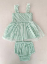 Elegante abito in tulle di nylon monospalla verde menta con fodera in cotone per bambini e neonati