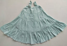 Blue Textured Checks Multi-Tiered Ruffle Dress