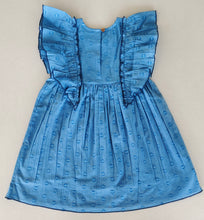 Blue Heart Dobby Kids' Dress with Cap Sleeves and Waist Gathers