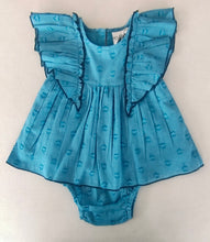 Blue Heart Dobby Kids' Dress with Cap Sleeves and Waist Gathers