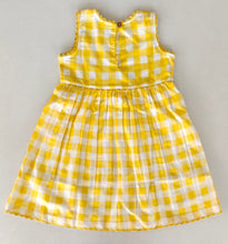 Charming Yellow Checks Fit & Flare Dress with Lace Finish