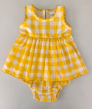 Charming Yellow Checks Fit & Flare Dress with Lace Finish